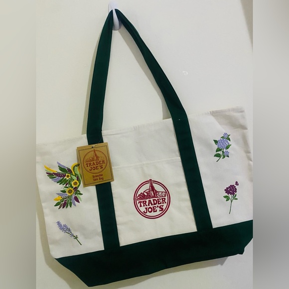 NWT Embroidered Trader Joe’s Canvas Tote | Boho Reusable Market Bag | Gift Idea - Picture 2 of 4